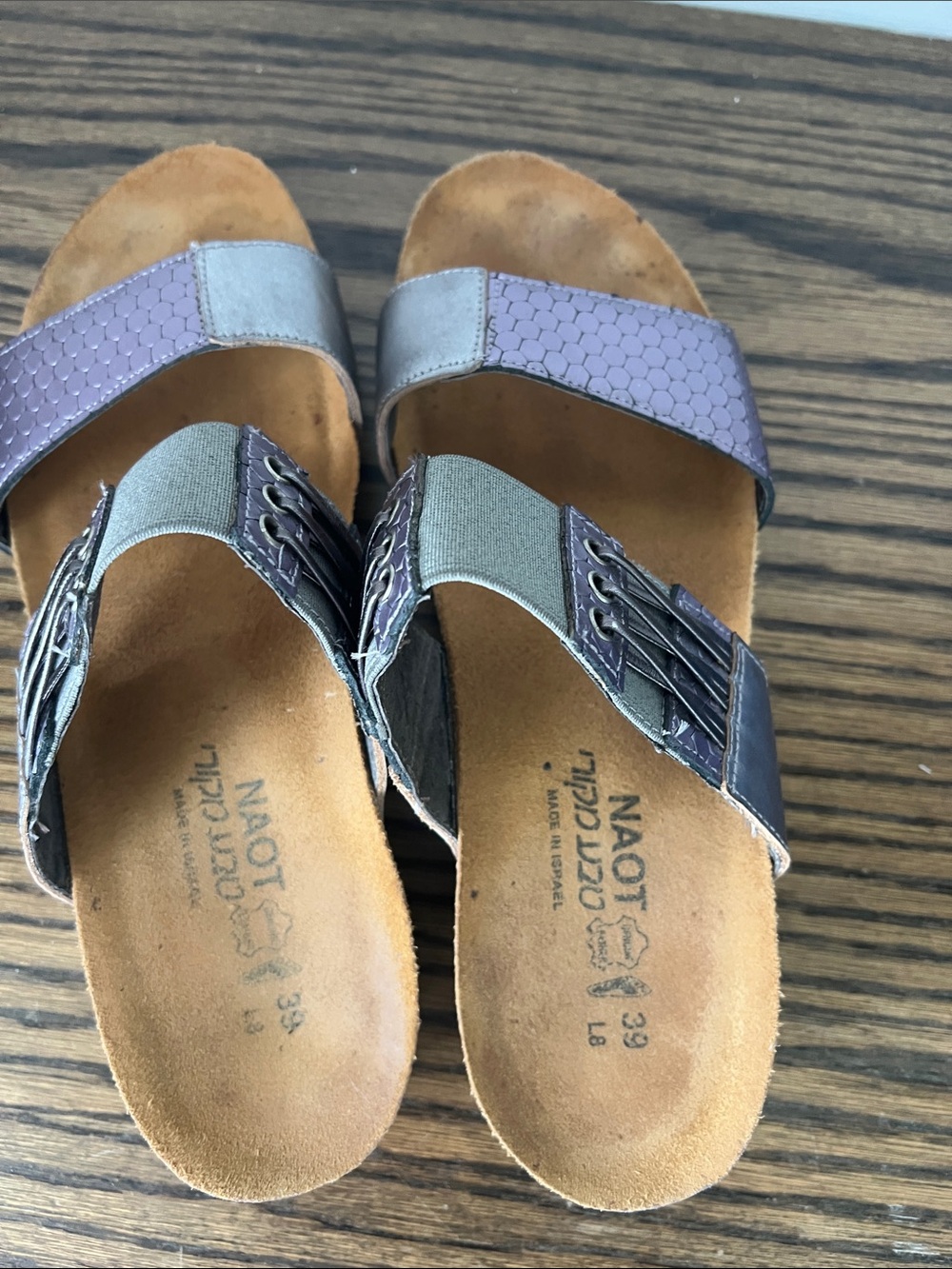 Naot Women's Lavender and Metallic Gray Slide Sandals